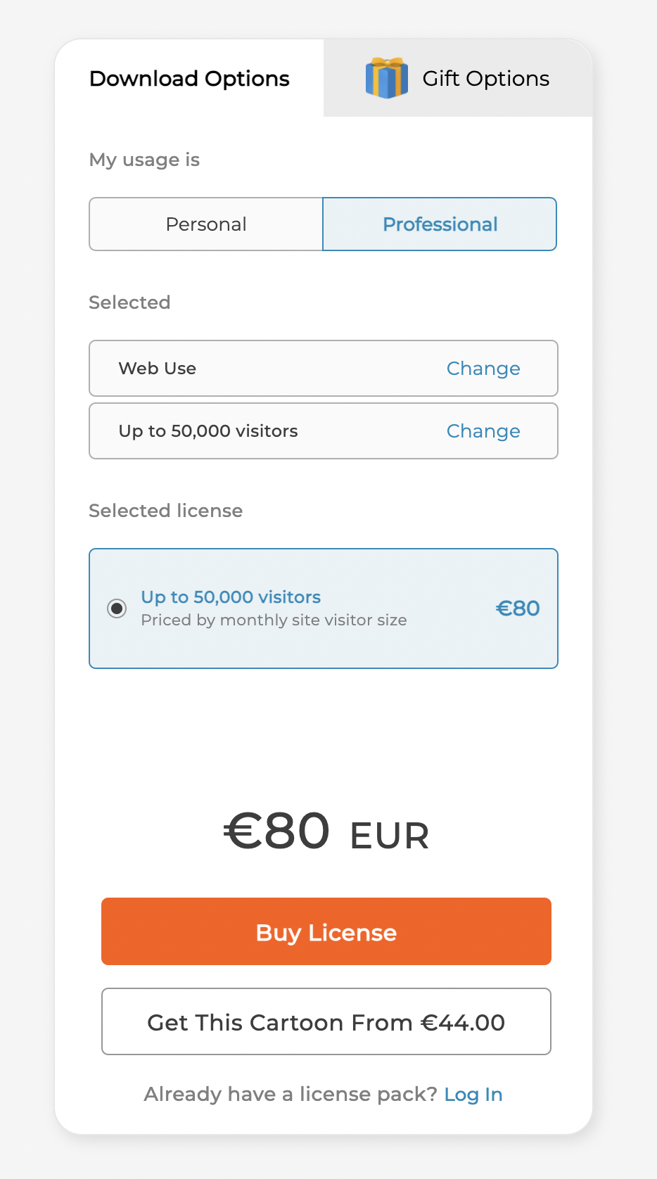 purchase options panel